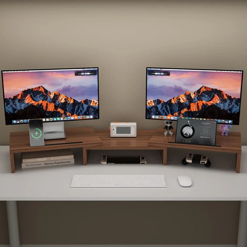 Livista Monitor Verhoger & Standaard – Geschikt voor 1 of 2 Schermen – Verstelbaar Bureau Organizer – Bruin