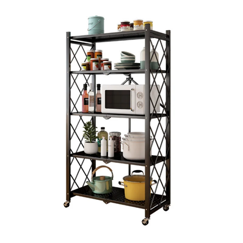 Livista Inklapbare Stellingkast – 5-laags – Met 360° wielen – Open Vakkenkast – Duurzaam Metaal – Ruimtebesparend – H160 x B71 x D38 cm – Max 20 kg per Plank – Zwart