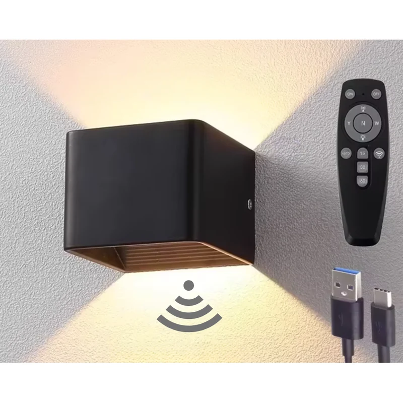 Livista LED Wandlamp – Oplaadbaar – Met Sensor & Afstandsbediening – 3 Lichtkleuren – 5W – Aluminium Lamp – Zwart