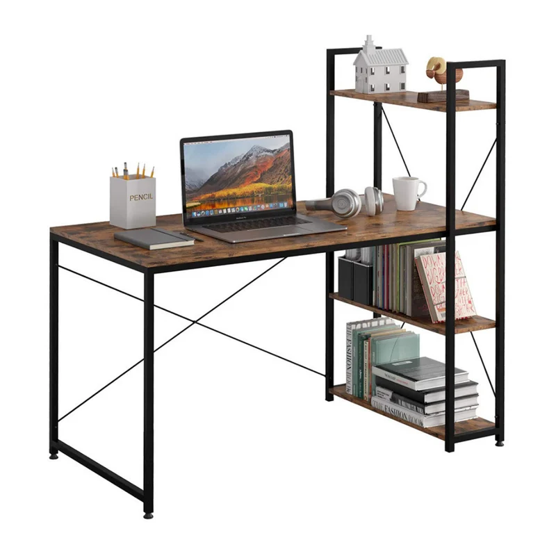 Livista Bureau – 120x60x70 cm – Computertafel met Opbergplank – Metaal & Hout – Industrieel Design – Ideaal voor Werkruimte – Hoogwaardige Kwaliteit – Donker houtbruin