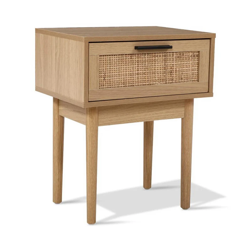 Nachtkastje met Rotan Lade en Houten Poten – Compact Boho Design 40 cm | Sansoti