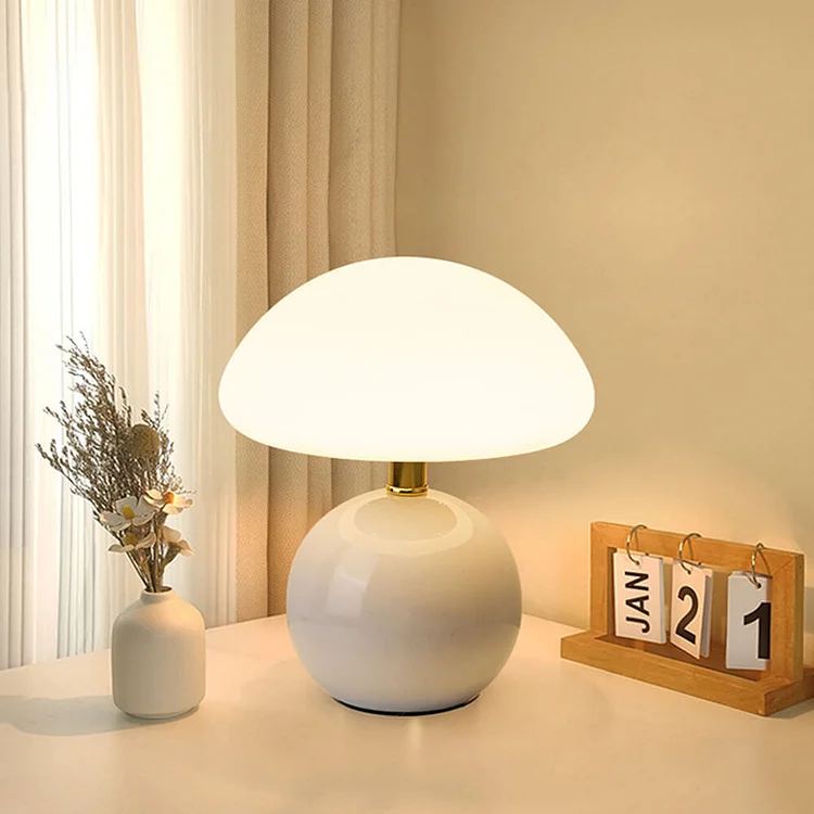 Franse paddenstoel tafellamp van keramiek met verstelbaar warm licht in Bauhaus stijl | Sansoti