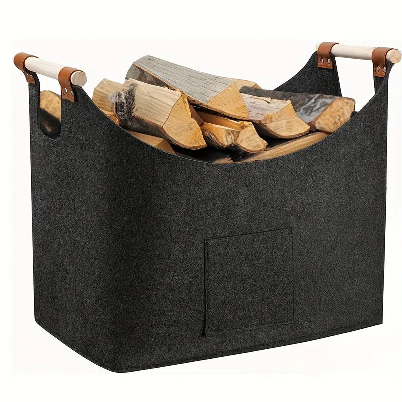 Vilten Haardhoutmand 55L – Grote Haardhout Opbergmand voor Open Haard & Houtkachel | Sansoti