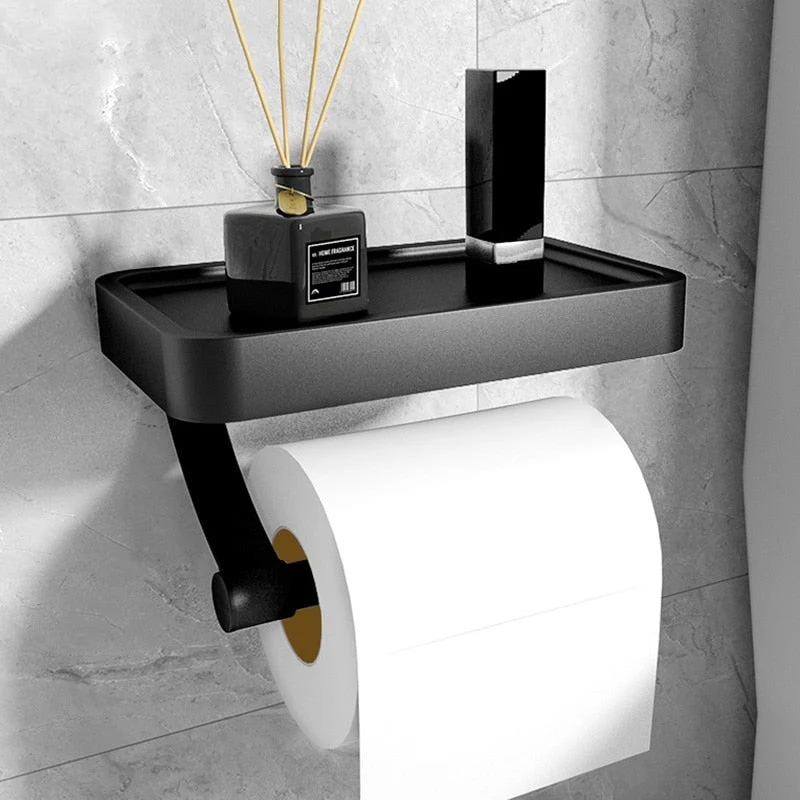 Toiletrolhouder met plank van roestvrij staal – zonder boren | Sansoti