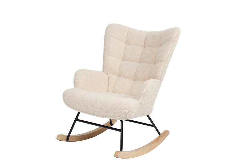 Livista Schommelstoel - Relaxstoel - Fauteuil - Schommelstoel Babykamer - Voedingsstoel - Schommelstoel Volwassen Baby - Teddy Stof - Roomwit Beige