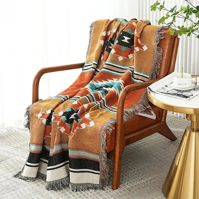Gooi Deken Jacquard Geweven Franjes Kleurrijk Katoen Polyester Warm Zacht | Sansoti