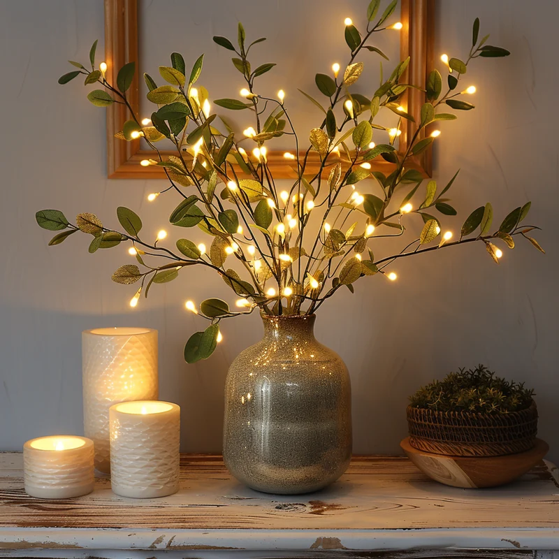 Lichttak Olijftak LED Warm Wit 70cm 120 Lampjes Sfeerverlichting Decoratieve Tak Fairy Lights Woonkamer Slaapkamer Batterij Kerst Natuur