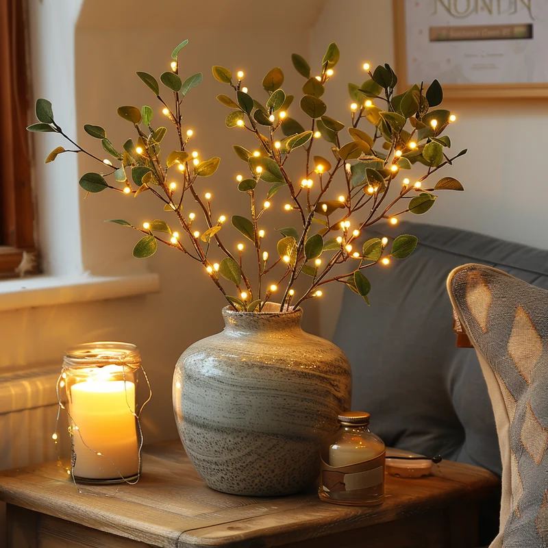 Lichttak Olijftak LED Warm Wit 70cm 120 Lampjes Sfeerverlichting Decoratieve Tak Fairy Lights Woonkamer Slaapkamer Batterij Kerst Natuur