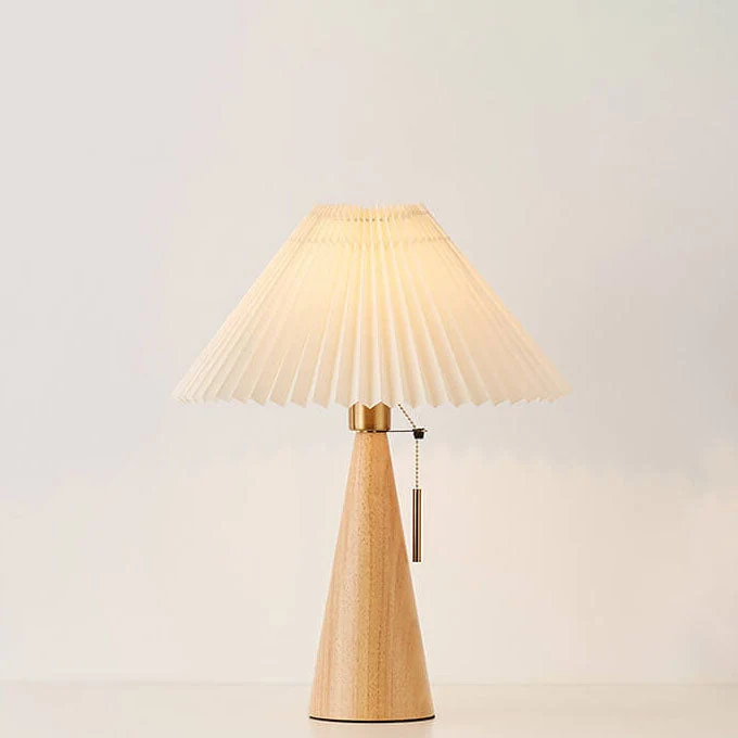Tafellamp Hout Japans Minimalistisch Geplooide Kap 48cm LED | Sansoti