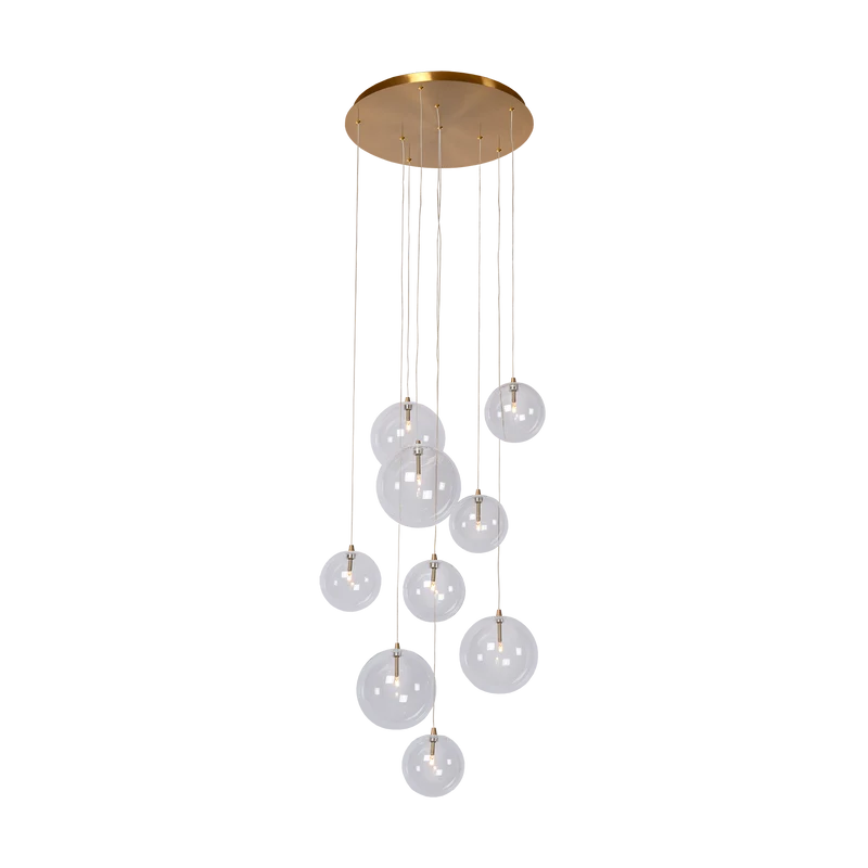 Cluster Hanglamp 9 Glazen Bollen Antiek Messing Verstelbaar 170cm Woonkamer | Sansoti