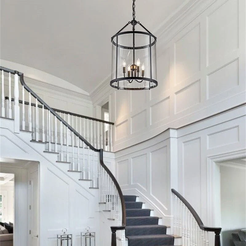 Hanglamp Lantaarn Cilinder Glas 4-Lichts Zwart Chroom 45cm Eetkamer Keukeneiland Dimbaar