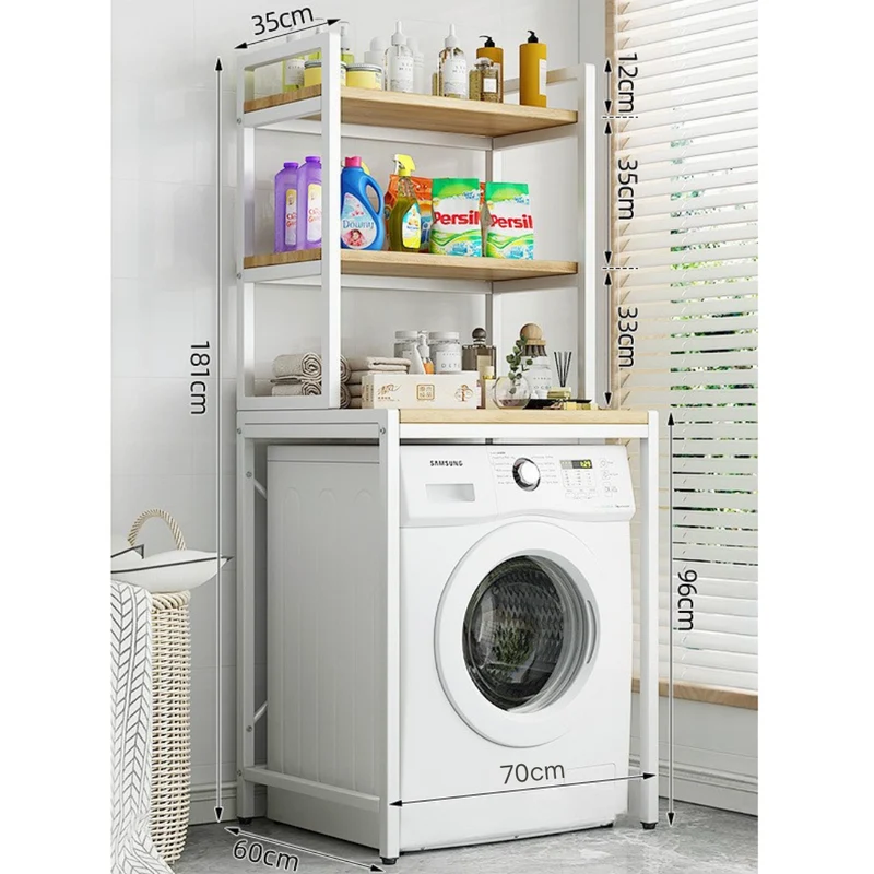 Livista® Wasmachine Kast - 3-Laags Opslagrek - Ruimtebesparende Wasruimte Organizer - 181x60x70 CM - Wit