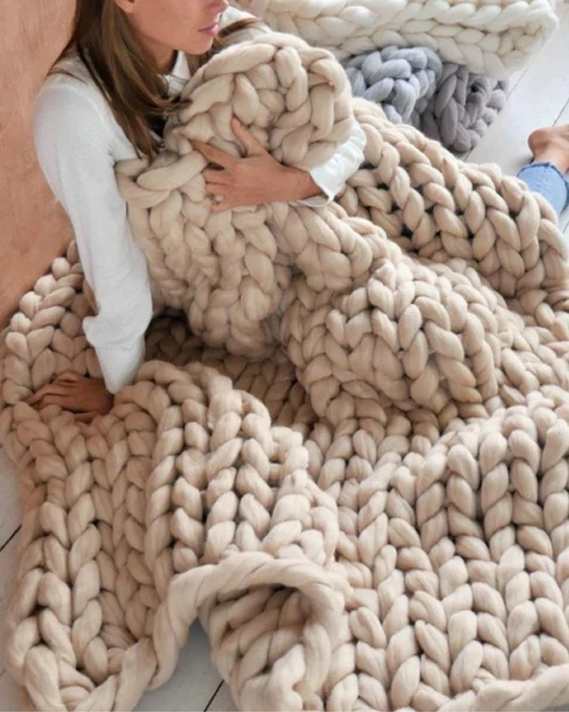 Handgebreid Chunky Plaid – Dik Gebreide Deken in Zachte Chenille voor Bank en Bed | Sansoti