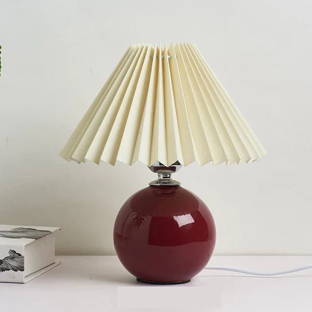 Tafellamp Vintage Met Plooikap E27 Retro Antiek 27cm Nachtkast Lamp | Sansoti