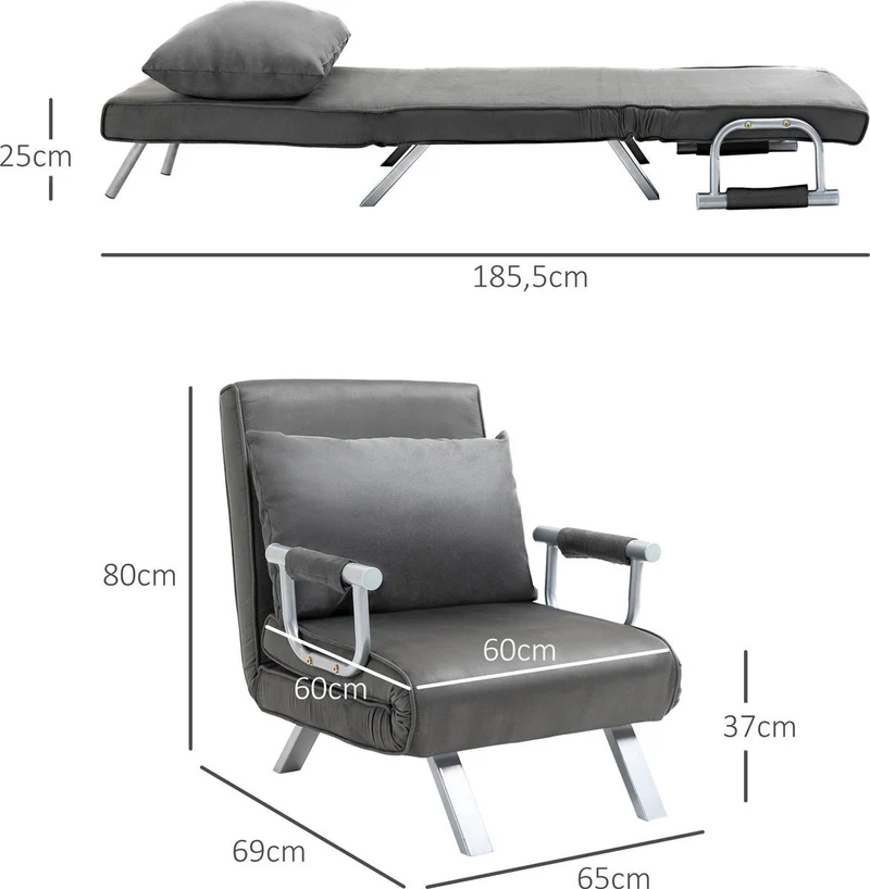 Livista 3-in-1 Uitklapbare Slaapstoel Belastbaar Tot 100 kg Grijs- Inklapbare Slaapbank Met Verstelbare Rugleuning - Modern Design Logeerbed - Slaapfauteuil
