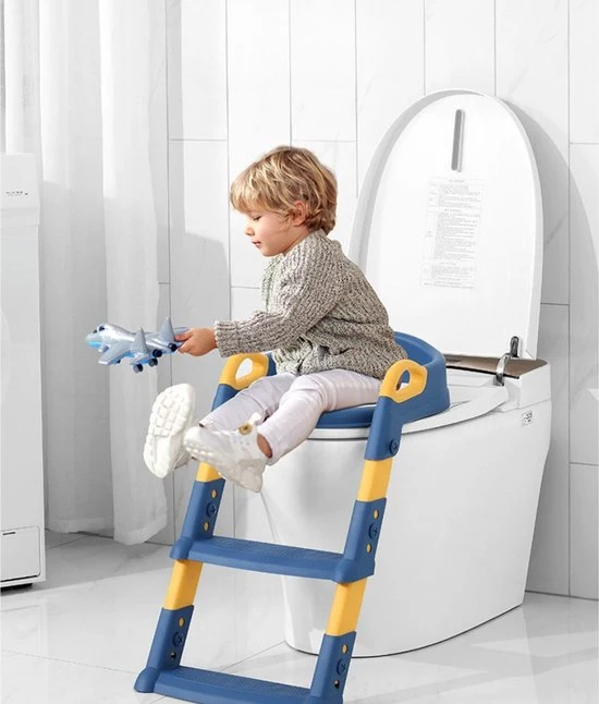 Livista Toilet Trainingsladder - Opvouwbaar Potje Zitje - Zacht PU Kussen - In Hoogte Verstelbaar - voor Jongens & Meisjes van 2-7 jaar - Compact & Gemakkelijk Opbergbaar - Blauw