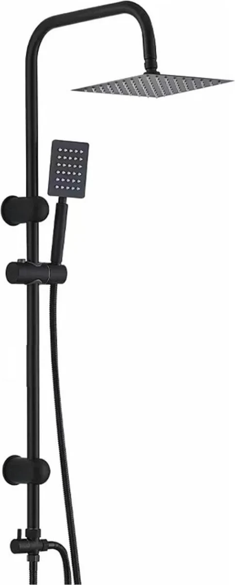 Livista® - Douche Set - Regendouche en Handdouche - Verstelbare Hoogte 75-105 cm - Vierkant Design - Zwart - Duurzame Messing Omsteller voor Badkamer