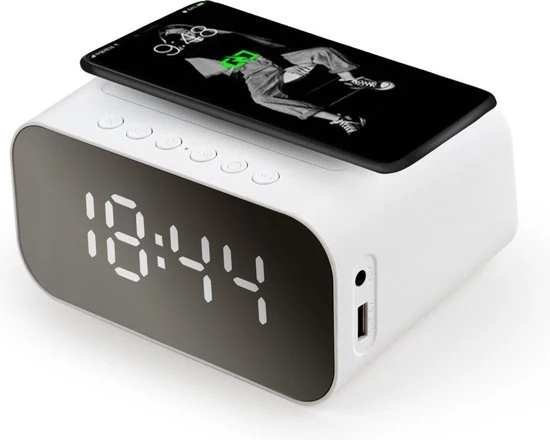 Livista Digitale wekker met radiofunctie - draadloze oplader - Wekker-Wit - Bluetooth-speaker - Wekkers digitaal - Thermometer functie - Wekkers digitaal op netstroom - Dubbel alarm - Digitale-Wekkerradio