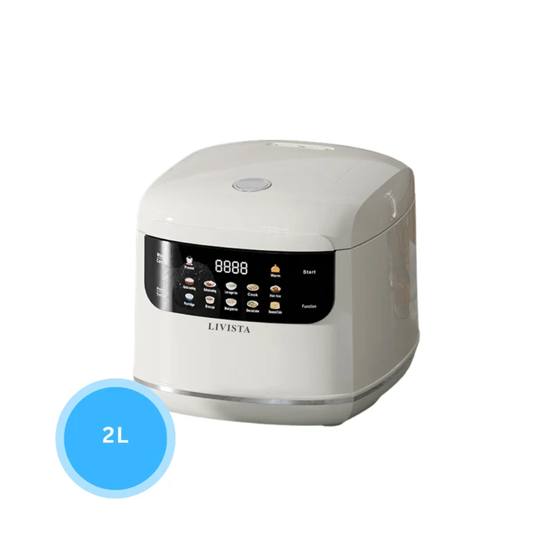 Livista Rijstkoker – 2L – Multicooker – Met Stoomfunctie, Timer en Warmhoudfunctie – 10 Programma's – Titanium Binnenpan – Touchscreen – Wit