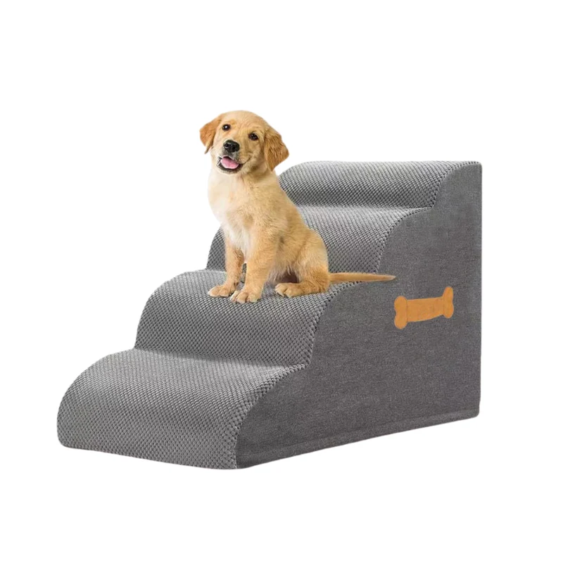 Livista Hondentrap – 4 Treden – Hondentrap voor Bank en Bed – Honden Opstapje – Antislip – Comfortabel Schuim 30D – Afneembare Wasbare Hoes – Grijs