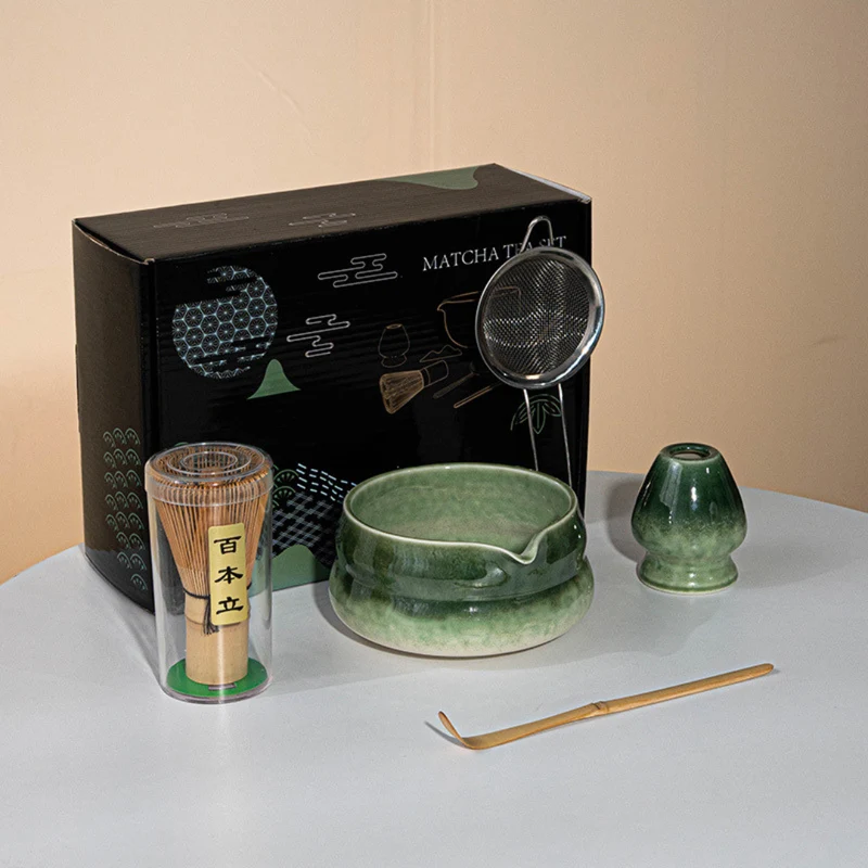 Livista Matcha Set 5-delig – Japanse Thee Set Starterkit – Met Matcha kom, klopper, Klopperhouder, lepel& zeef – Traditionele Theeceremonie – Keramiek & Bamboe – Matcha accessoires