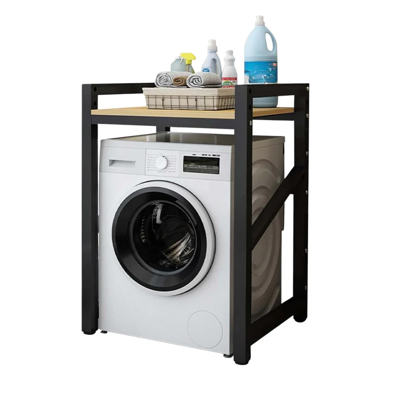 Livista Wasmachinerek – 200 kg Draagvermogen – Ruimtebesparende Wasmachine Organizer – Versterkt Stalen Frame – 3 Hoogtestanden – Water-, Kras- en Hittebestendig Werkblad – Antislip Voetjes – zwart/hout