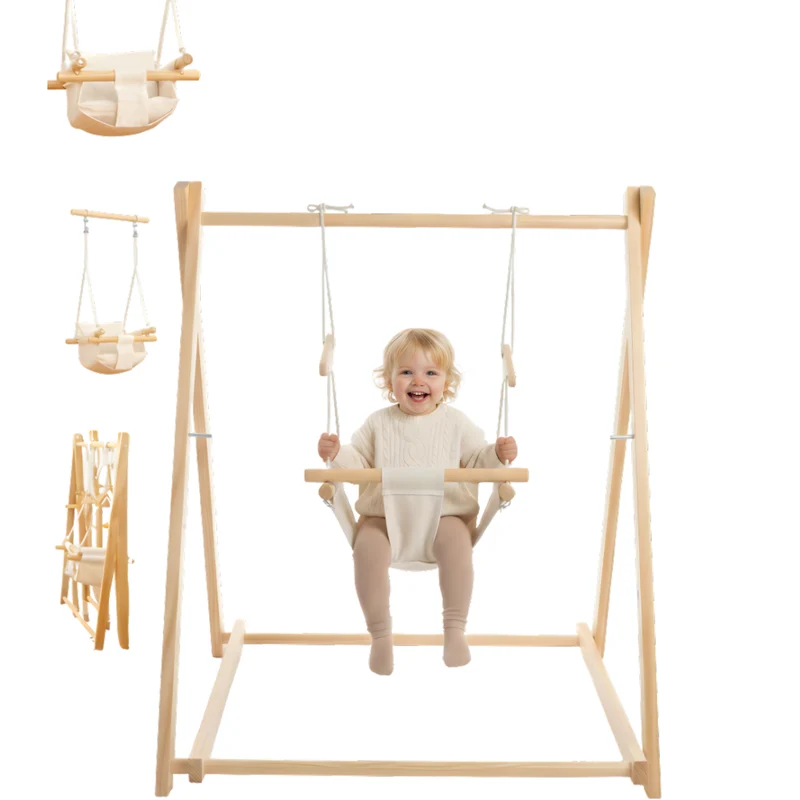 Livista Houten Babyschommel - Inklapbaar - Swing - Wipstoel Met Schommelstoel - Baby Zitje - Dennenhout - Houten Speelgoed