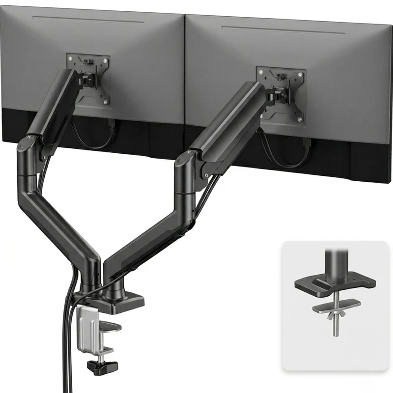Livista Monitor Arm met Gasveer- Monitorbeugel voor 2 Schermen - Beugel - Standaard - Verstelbare Monitorbeugel - 13 t/m 32 Inch - Zwart