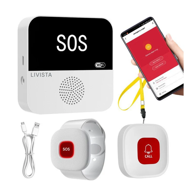 Livista Senioren Alarm – Noodknop voor Ouderen – Met Ontvanger & App – Persoonlijk Alarm – Paniekknop – Pager & Horloge & Knop