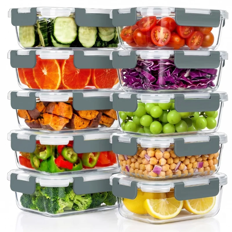 Livista Glazen Vershoudbakjes Set 10 Stuks – Luchtdicht & Stapelbaar – Meal Prep Bakjes & Diepvriesbakjes