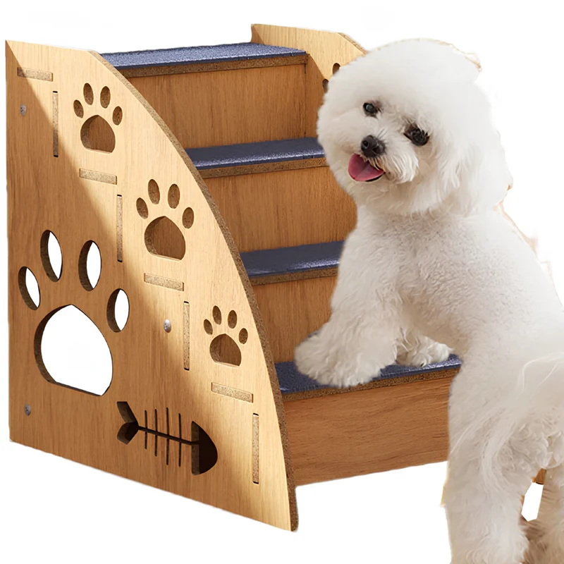 Livista Hondentrap met 4 Antislip Treden - Loopplank voor Honden en Katten - Lichtgewicht Houtlook - Stevig Hondentrapje - Draagvermogen van 60 KG