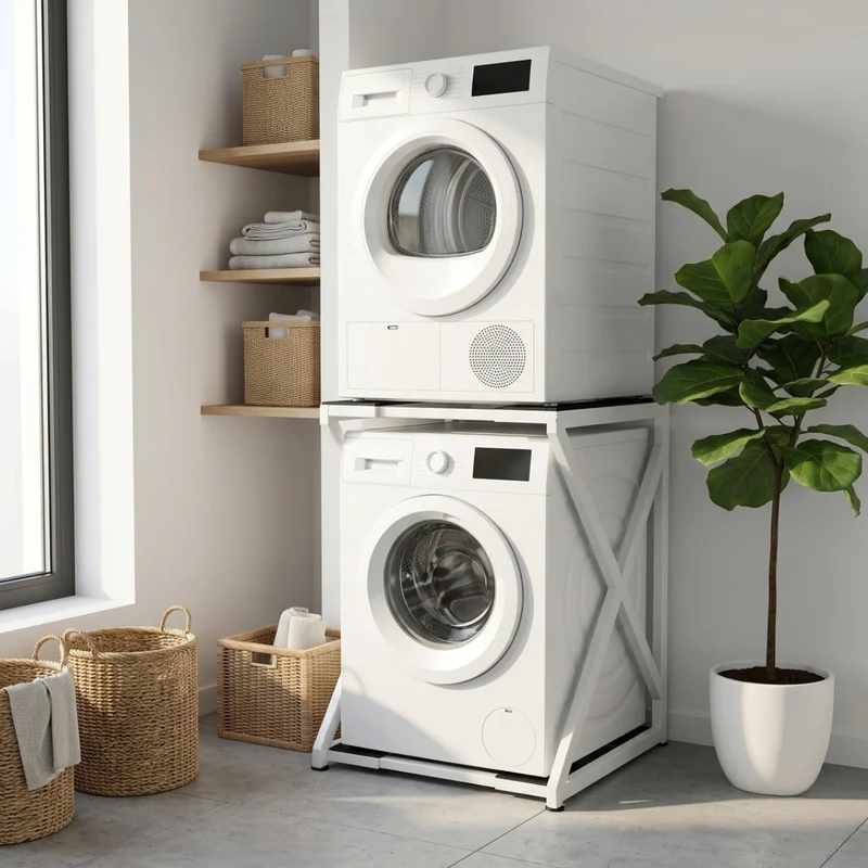 Livista Wasmachine Verhoger - Wasmachine Stapelrek - Universeel Wasmachine en Droger Verhoger - Wasmachine Ombouw - Wasmachinerek - Wasmachine Sokkel - Metaal Wit - Anti Vibratie - Robuust - Stevig - Stabiel
