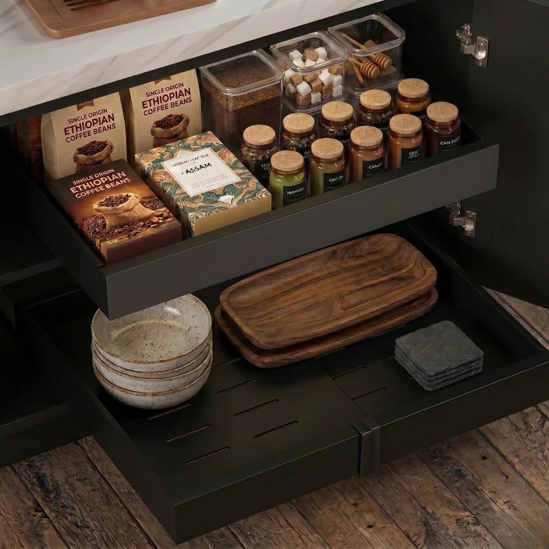 Livista Gootsteenkast Organizer Uitschuifbaar – Uittrekbaar en Verstelbaar (43-67 cm) - Keukenkast Organizer Onder Gootsteen - Lade Organizer - Badkamer Organizer - Keukenrek – Zwart