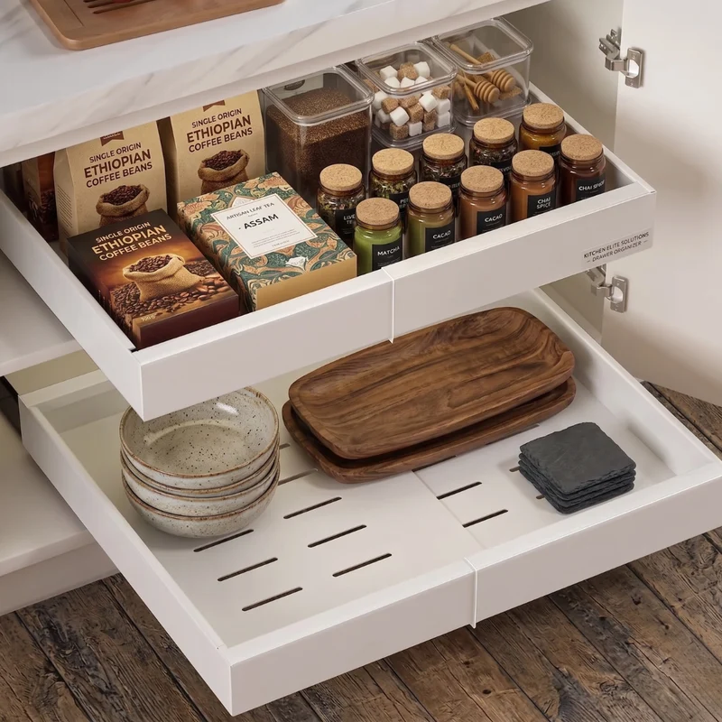 Livista Gootsteenkast Organizer Uitschuifbaar – Uittrekbaar en Verstelbaar (43-67 cm) - Keukenkast Organizer Onder Gootsteen - Lade Organizer - Badkamer Organizer - Keukenrek – Wit