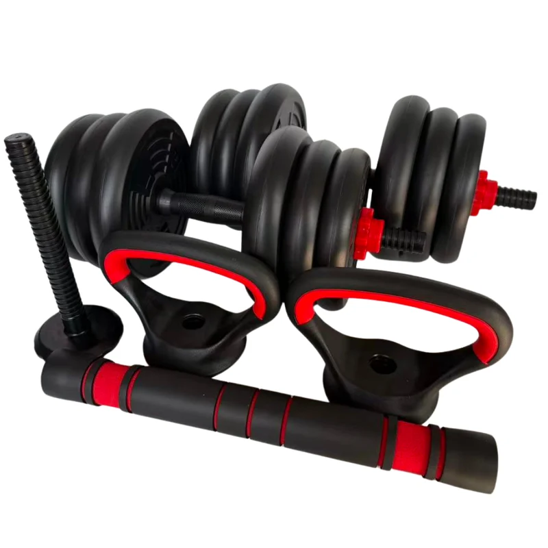 Truskore Halterset 20 KG - Dumbbell - Kettlebell - Gewichten Set - Opdruksteunen - Verstelbare Dumbells Set - Dumbbells - Dumbbell Set - Zwart/Rood
