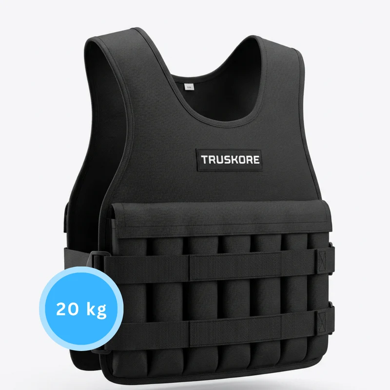 Truskore Gewichtsvest 20KG - Weighted Vest - Gewichtsvesten - Gewichten - Verstelbaar - Krachtraining & Crossfit - Cardio - - Zwart