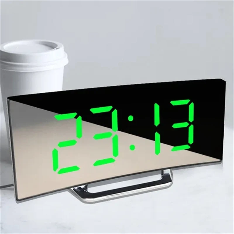 Digitale wekker LED gebogen scherm kunststof zwart slaapkamer bureau klok minimalistisch design | Sansoti