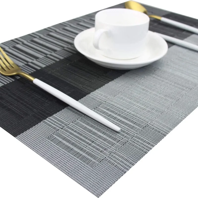 Placemats Set 4 Stuks PVC 30x45cm Bruin Zwart Hittebestendig Wasbaar Eettafel Tafelmat Geweven Antislip | Sansoti