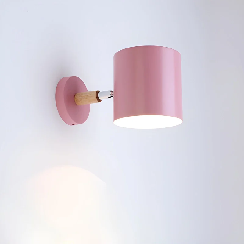 Wandlamp Metaal Hout Roze Verstelbaar 13x14 cm E27 Binnenverlichting Slaapkamer Kinderkamer Bedlamp Scandinavisch | Sansoti
