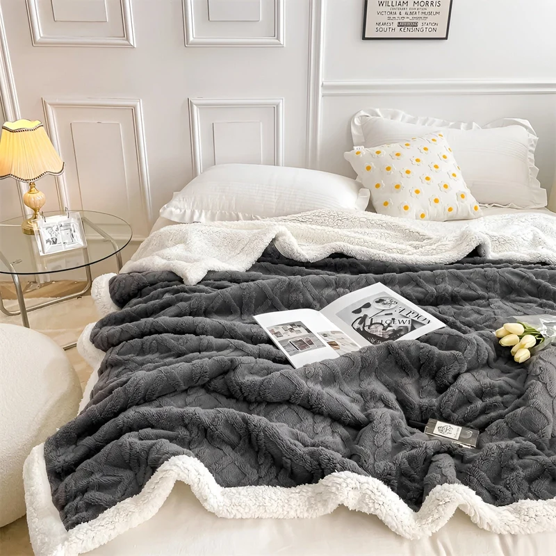 Fleecedeken Tweezijdig Polyester Grijs Wit Bank Bed Warm Deken 100x150 150x200 200x230 cm Zacht Plaid Winterdeken Sherpa Deken | Sansoti