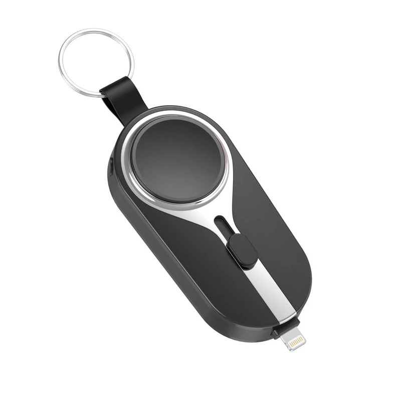 Draadloze oplaadclip powerbank karabijnhaak compact zwart telefoon smartwatch oplader sleutelhanger draagbare lader | Sansoti