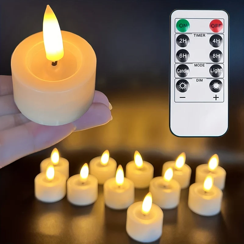 Vlamloze Theelichtjes Set LED Kunststof Met Afstandsbediening Timer Sfeerverlichting Woonkamer Tafeldecoratie Kaarsjes | Sansoti