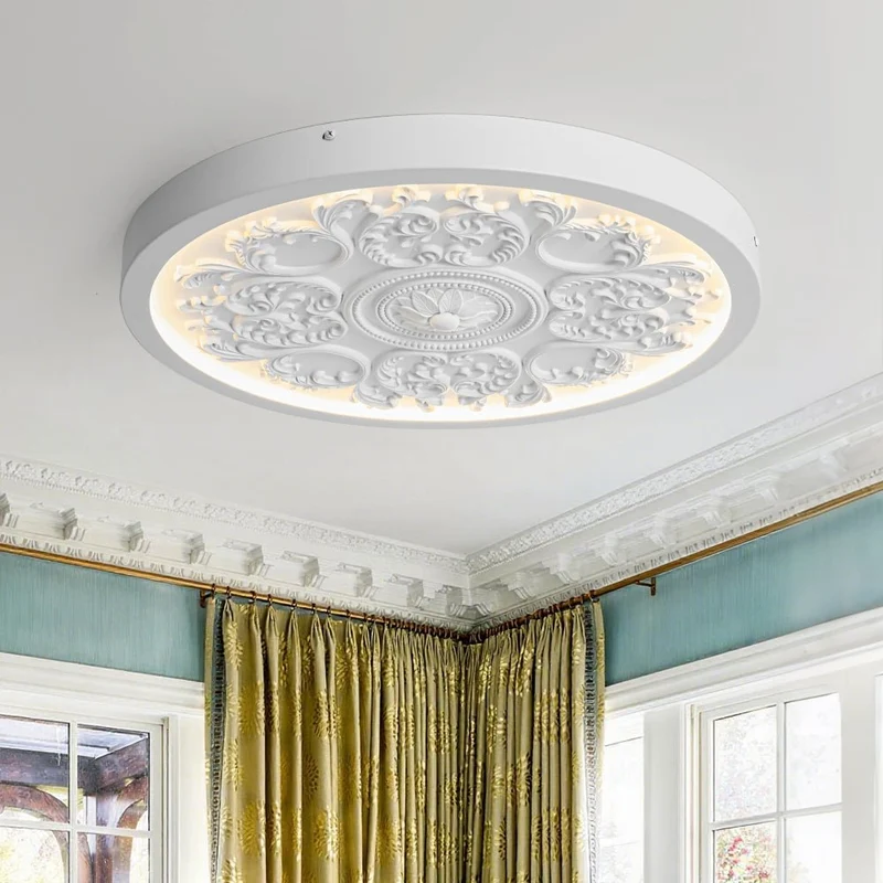Led Plafondlamp Rond Wit 48.5cm Woonkamer Slaapkamer Dimbaar Klassiek Ornament Medallion Flush Mount Hal Badkamer | Sansoti