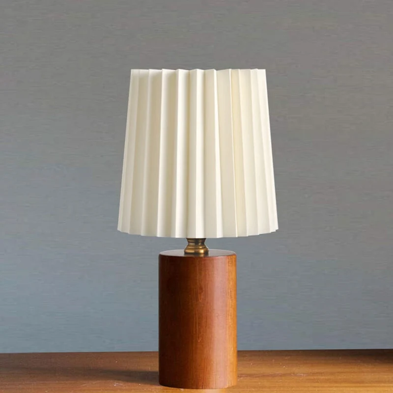 Tafellamp Geplooide Kap Hout Stof 31cm Slaapkamer Woonkamer Nachtkastlamp Bureaulamp Scandinavisch Japandi Retro USB E26 | Sansoti