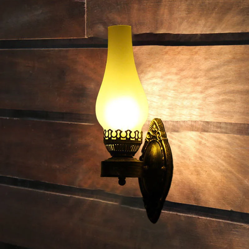 Wandlamp Petroleumstijl Glas Brons Metaal 42cm Hal Woonkamer Slaapkamer Retro Vintage Olielamp Look E26 Sfeerlamp | Sansoti