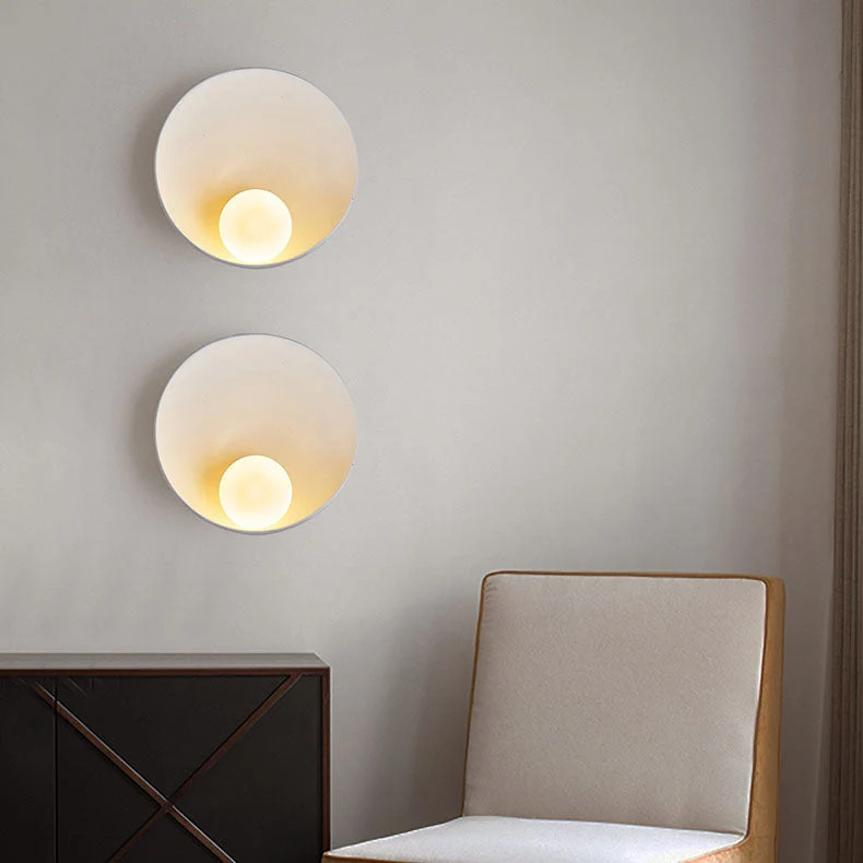 Wandlamp Resin Glas Rond 23x23cm Wit Houtkleur G4 Slaapkamer Woonkamer Sfeerverlichting | Sansoti
