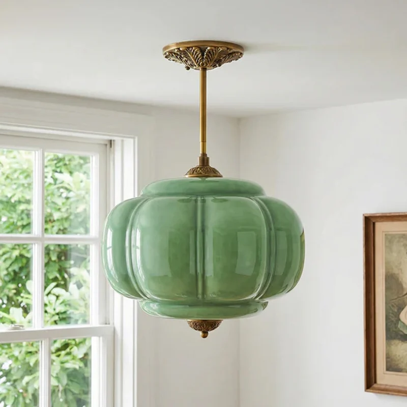Hanglamp Pompoen Glas Vintage Messing Retro E14 Woonkamer Slaapkamer Hal | Sansoti