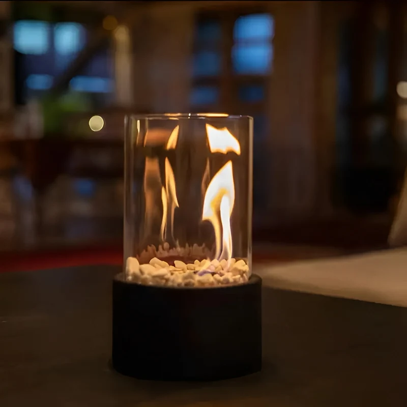 Tafelkachel op Bio-ethanol – Rookvrije Haard met Glazen Cilinder in Zwart, Wit of Zilver – Modern Design voor Binnen en Buiten | Sansoti