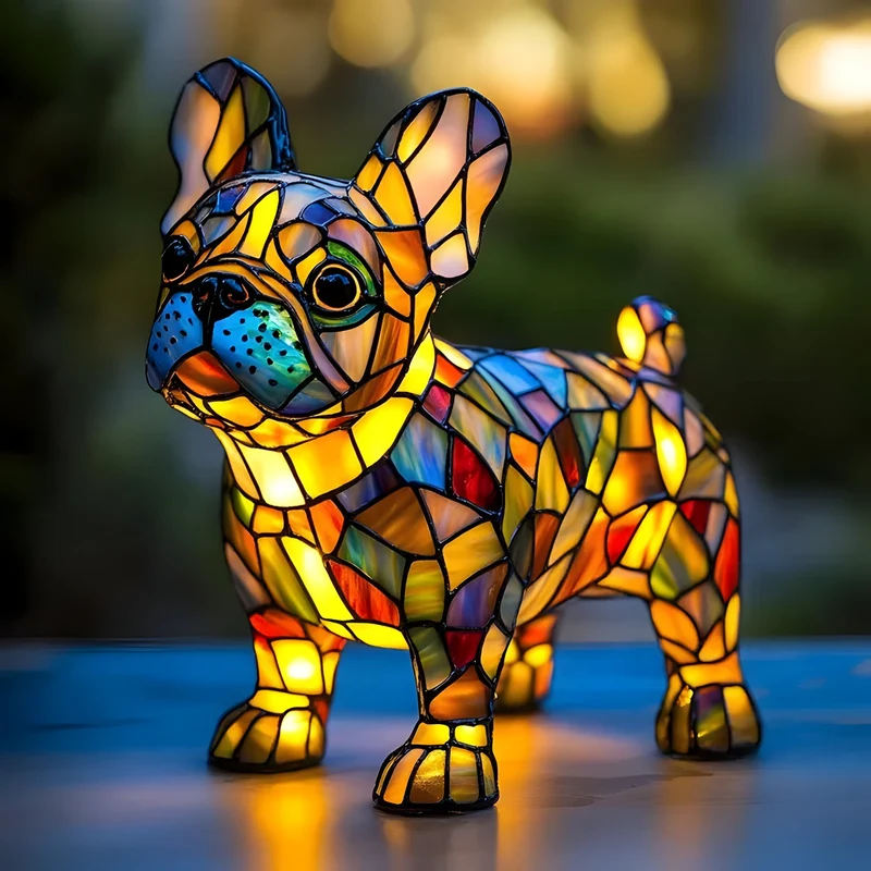 Hondenlamp Glas-in-Lood Sfeerverlichting Meerkleurig Mozaïek Dierenthema | Sansoti