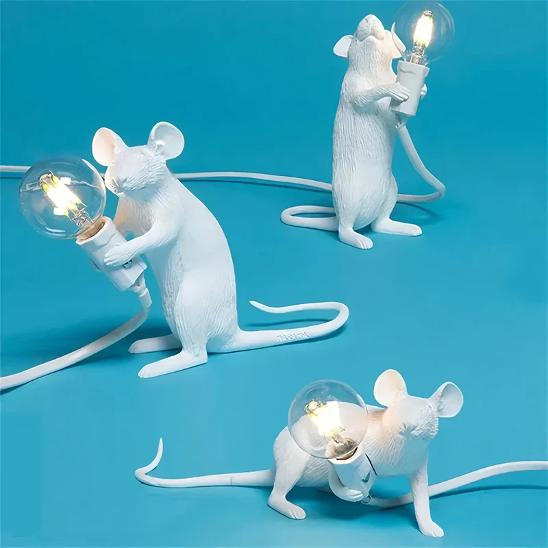 Decoratieve Tafellamp met Dierenfiguur – Hars – Gouden en Witte Muis – E12 – Warme Sfeerverlichting voor Woonkamer Slaapkamer Kantoor | Sansoti